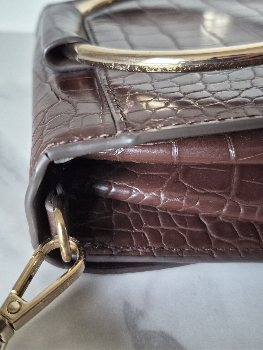 MANGO Mini Croc-Embossed Crossbody Purse – Chocolate Brown - Picture 8 of 12